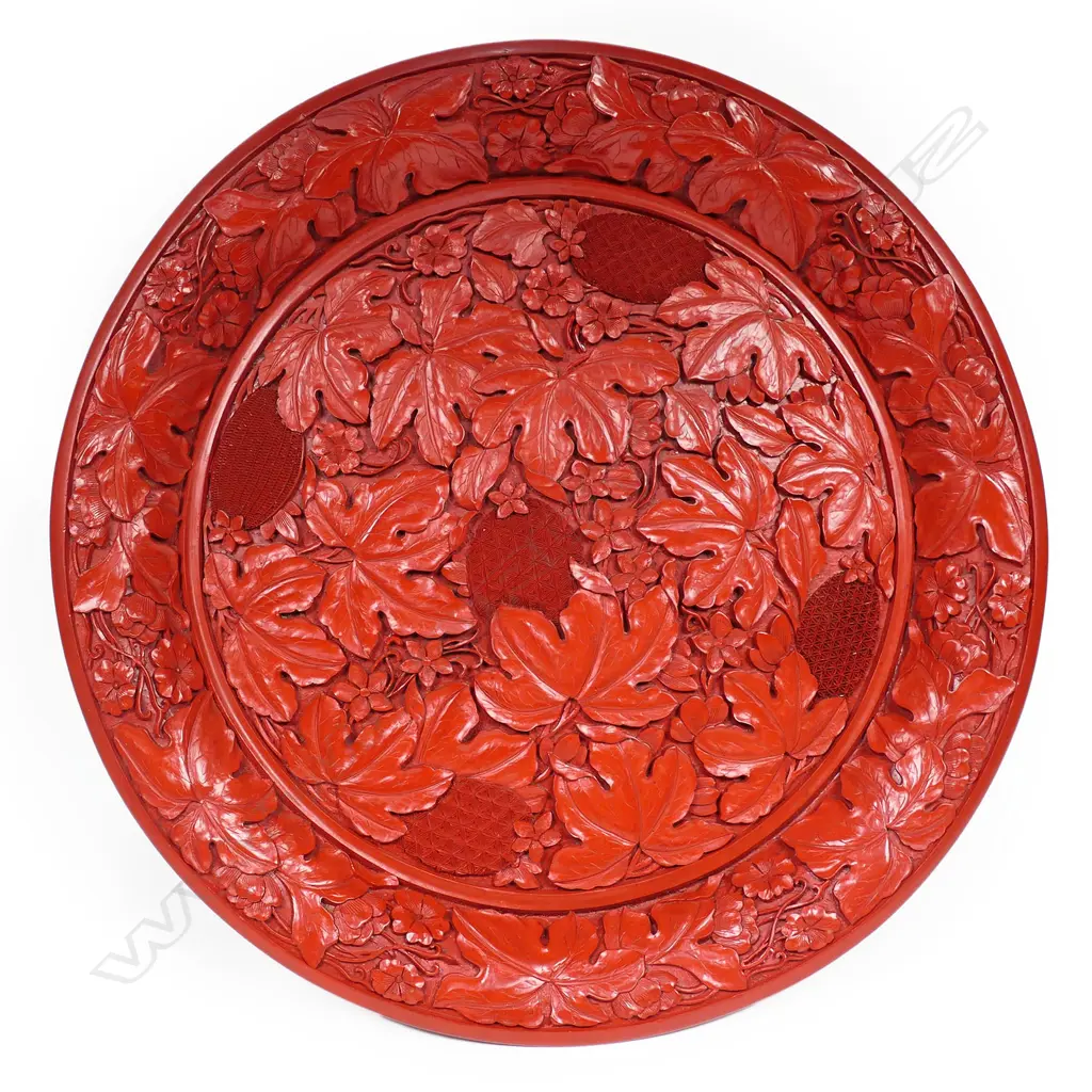 A Chinese carved cinnabar lacquer dish, Image 1++