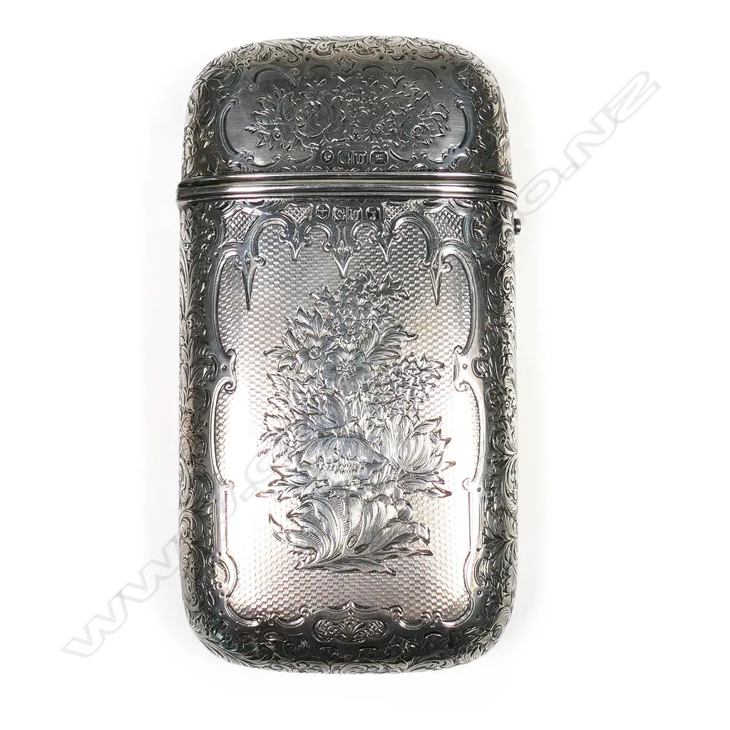 A Victorian silver engraved large cigar case, London 1858 by George Unite, Image 1++