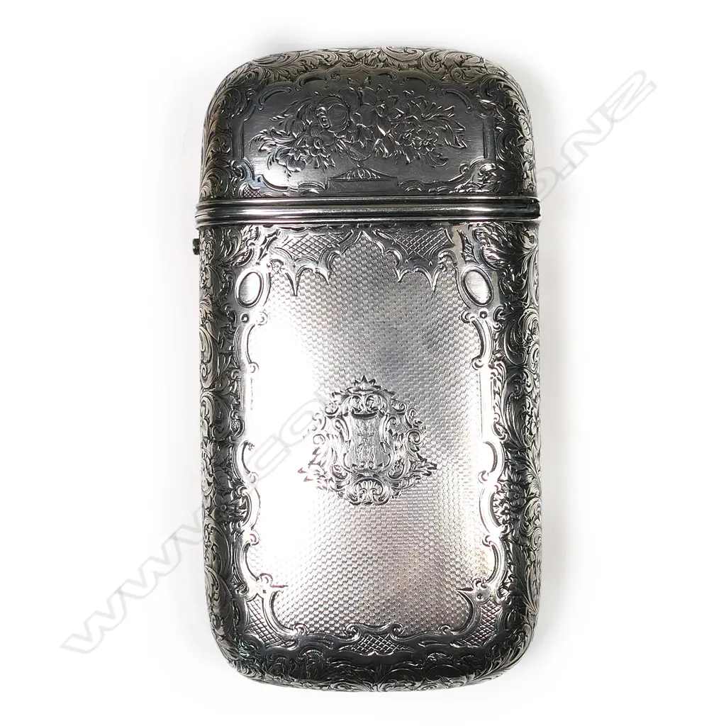 A Victorian silver engraved large cigar case, London 1858 by George Unite, Image 1++