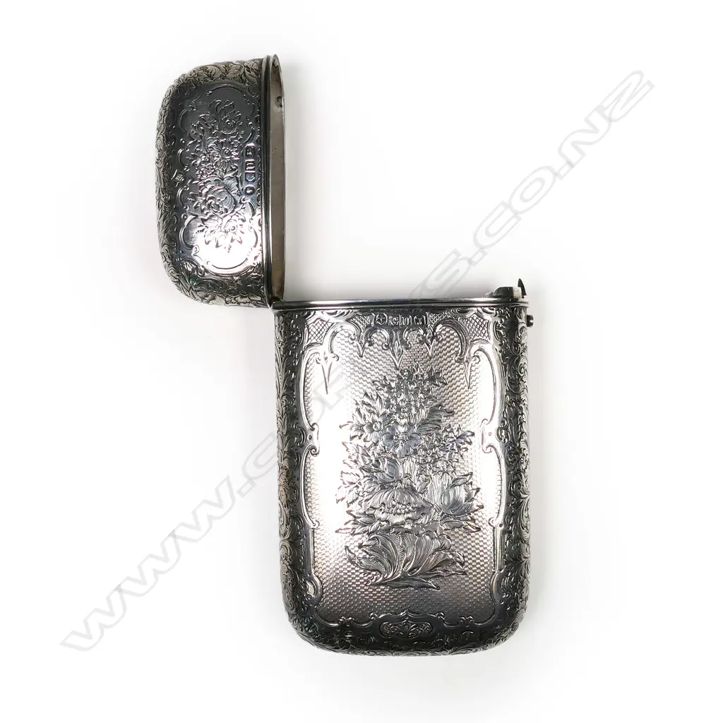 A Victorian silver engraved large cigar case, London 1858 by George Unite, Image 1++