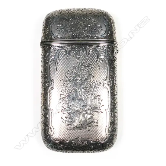 A Victorian silver engraved large cigar case, London 1858 by George Unite,