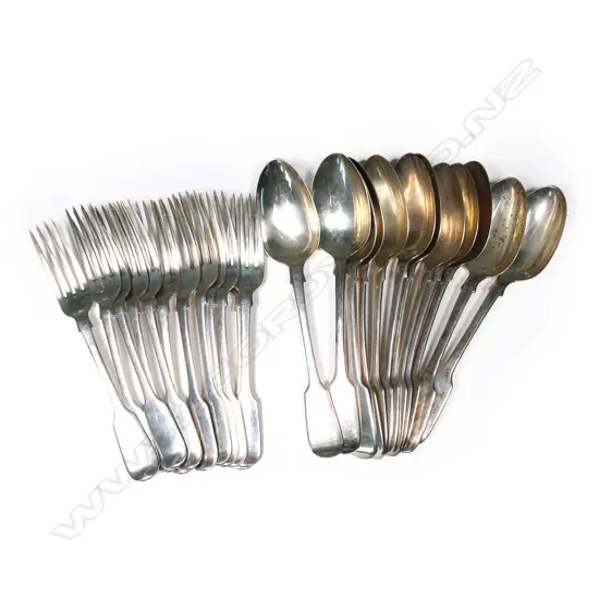 Twenty-four silver forks and spoons, fiddle pattern,