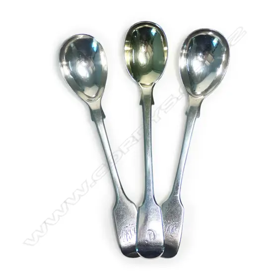 Three antique silver mustard spoons,