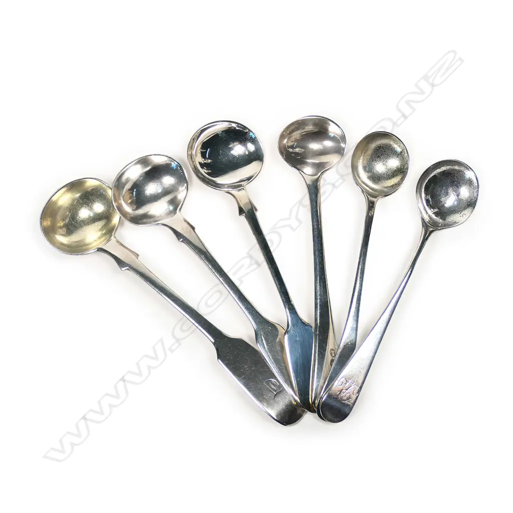 Six George III and Victorian silver mustard and salt spoons, Image 1++