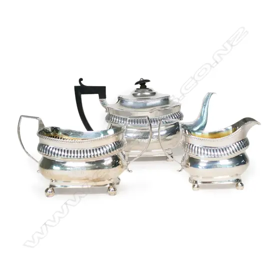 A George III silver three-piece tea set, by Peter and William Bateman, London 1811. .