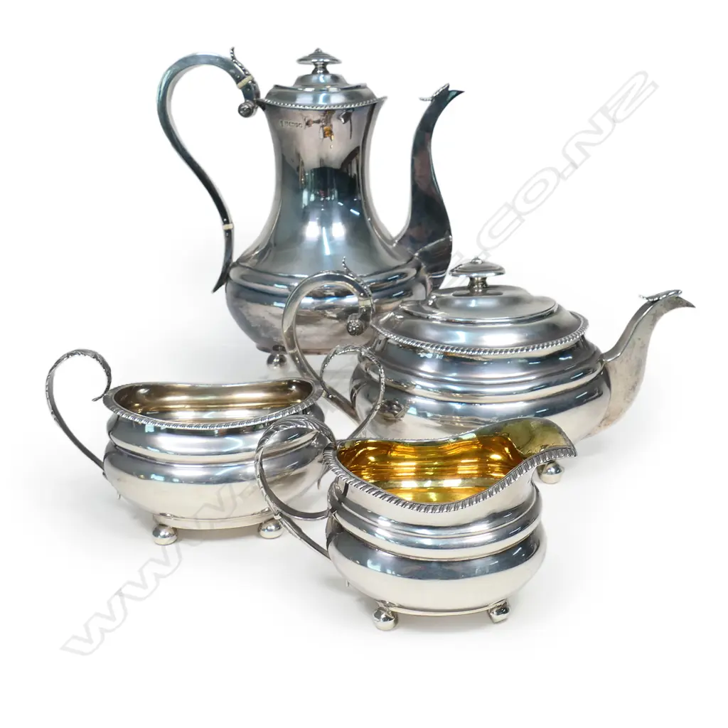 A Georgian style silver four-piece tea and coffee service, Image 1++