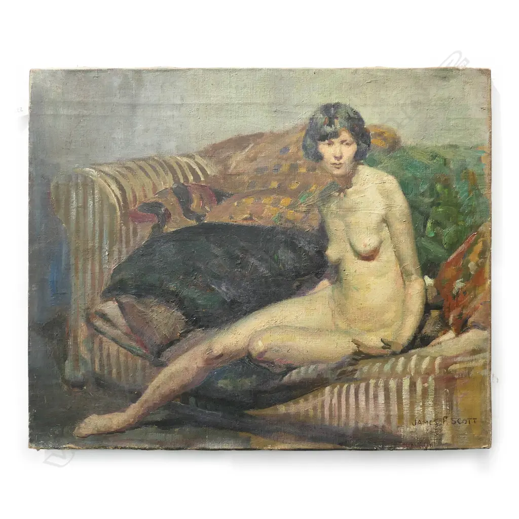 James Fraser Scott (1877-1932), Female Nude Posed on Couch, Image 1++