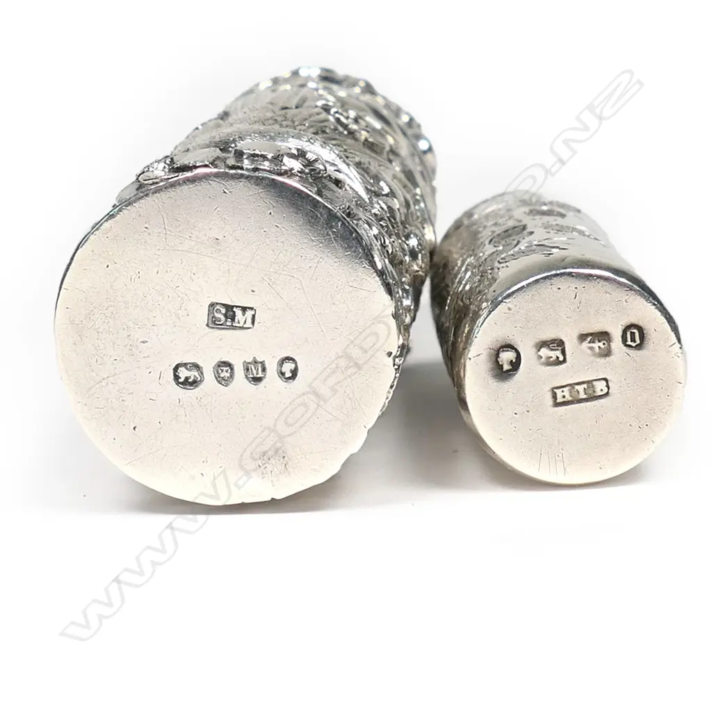Two Victorian silver cased perfume bottles, Image 1++