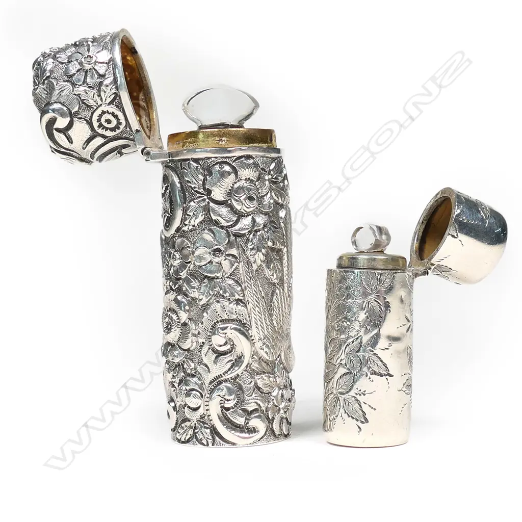 Two Victorian silver cased perfume bottles, Image 1++