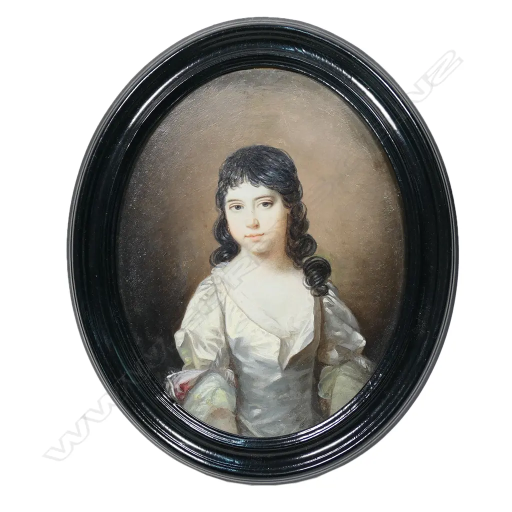 A portrait miniature in oils on copper of a girl, in early 18thC manner, Image 1++