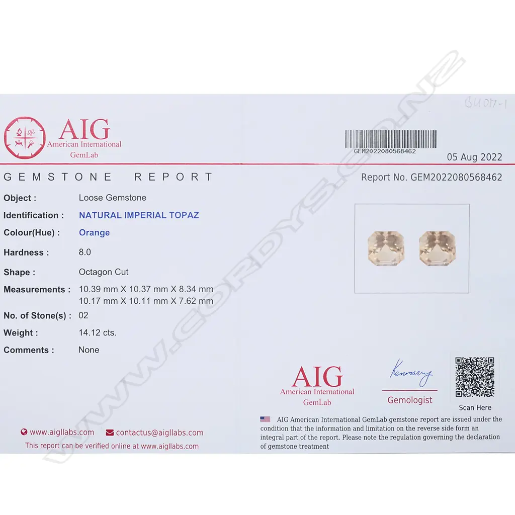 A pair of imperial topaz gemstones, Image 1++