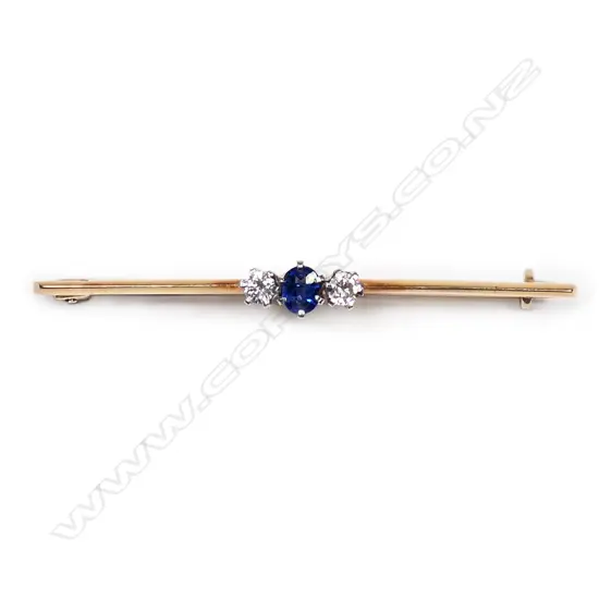 An estate 18ct sapphire and diamond bar brooch,