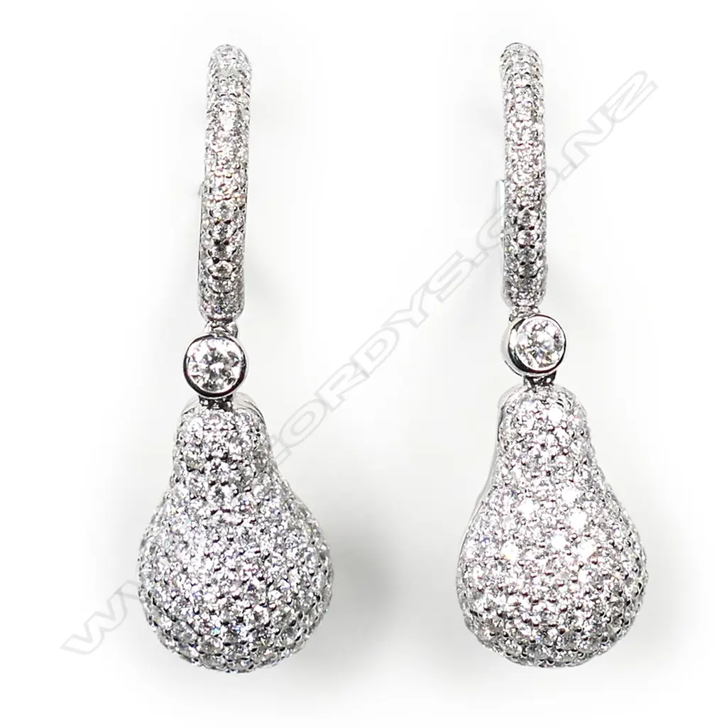 A pair of 18ct white gold and multi diamond drop earrings, Image 1++