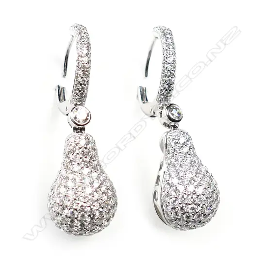 A pair of 18ct white gold and multi diamond drop earrings,