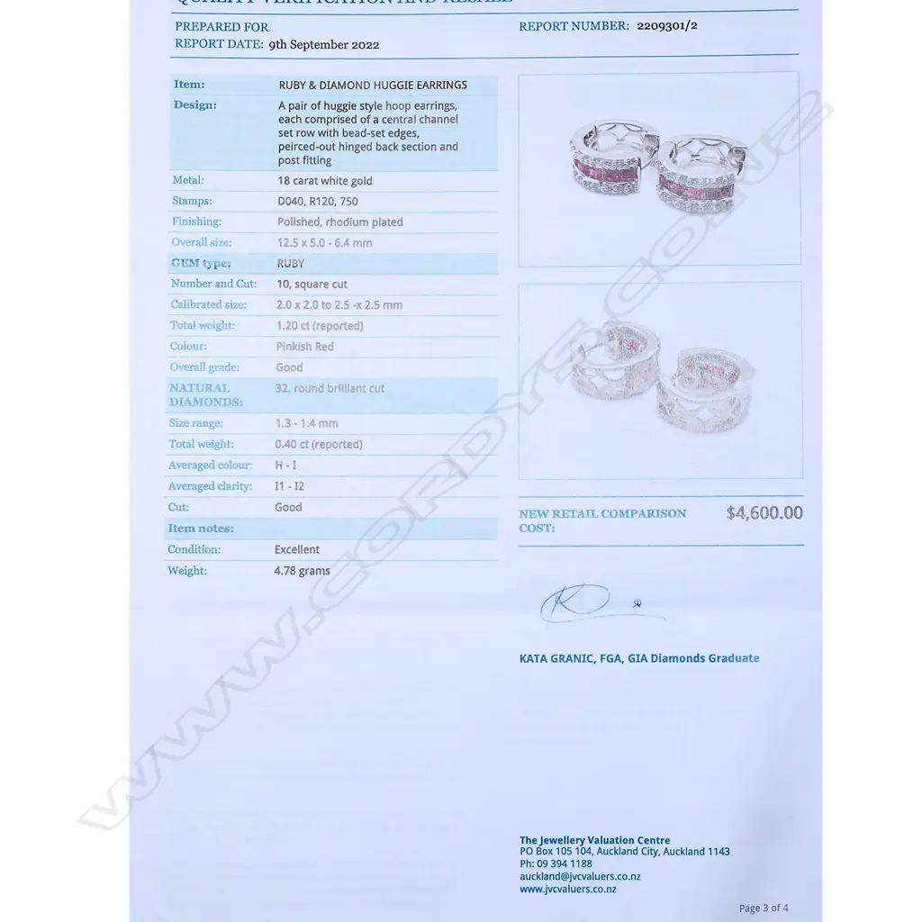 A pair of 18ct white gold ruby and diamond huggie style earrings, Image 1++