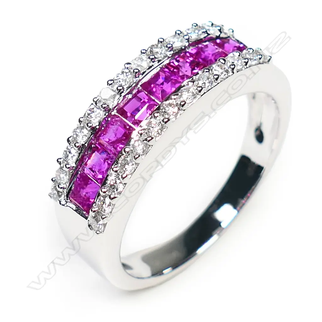 An 18ct white gold ruby and diamond ring, Image 1++