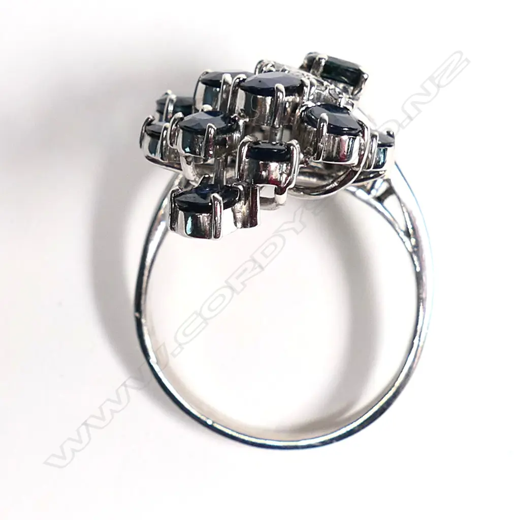 A 14ct white gold sapphire and diamond cocktail ring, Image 1++