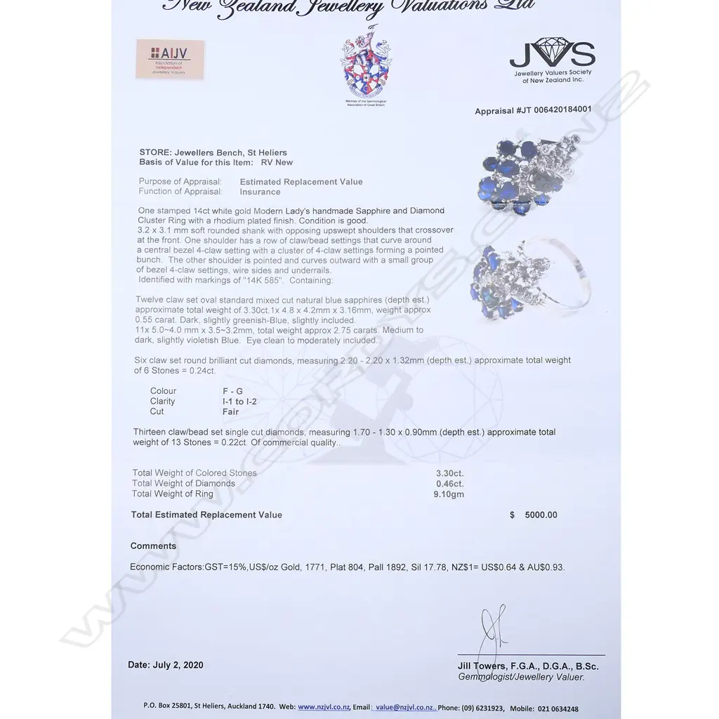 A 14ct white gold sapphire and diamond cocktail ring, Image 1++