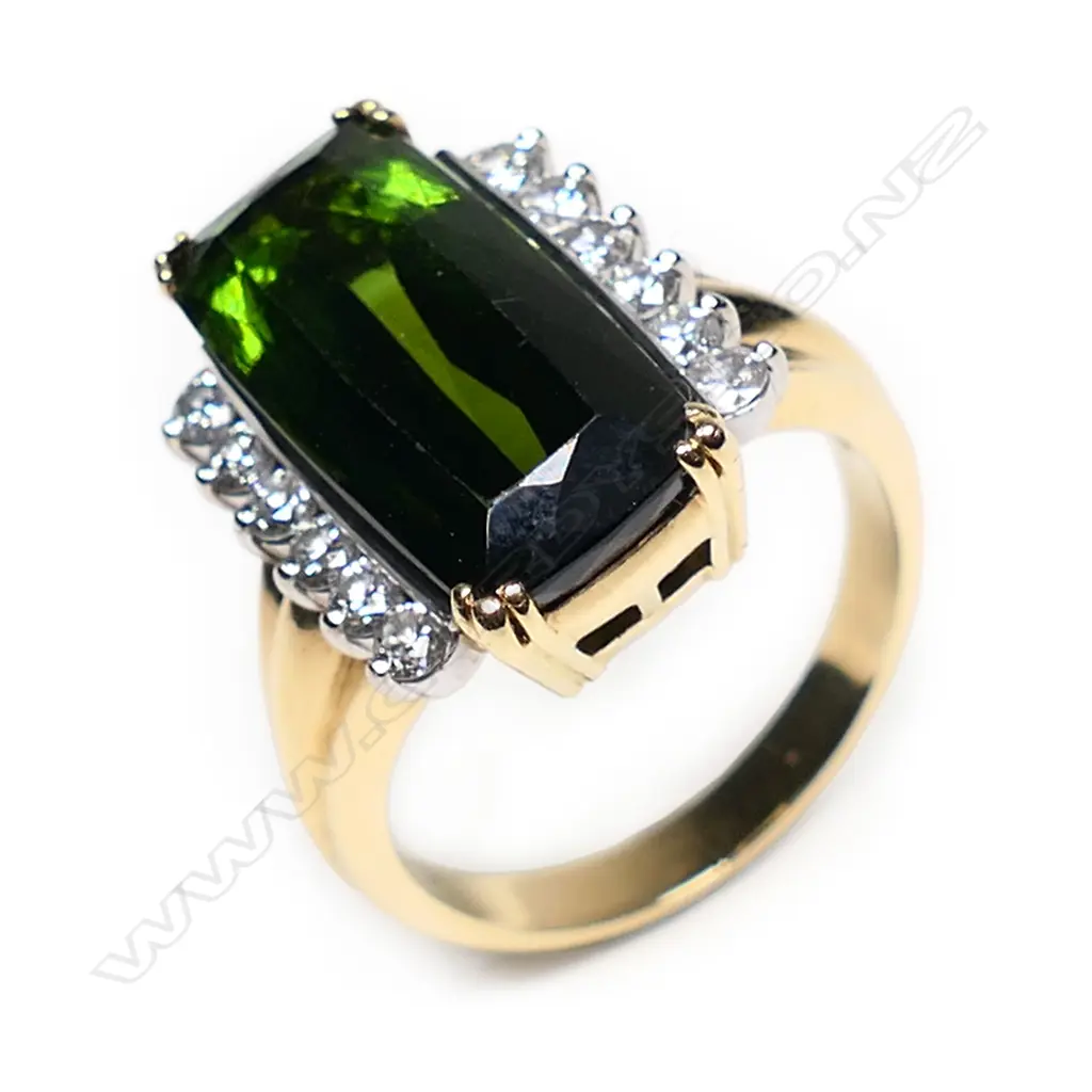 An estate 18ct gold, tourmaline and diamond dress ring, Image 1++