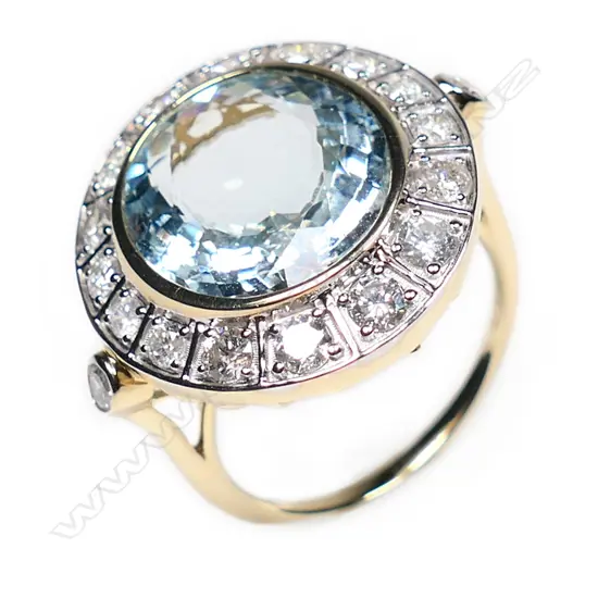 A 14ct gold aquamarine and diamond cocktail ring,