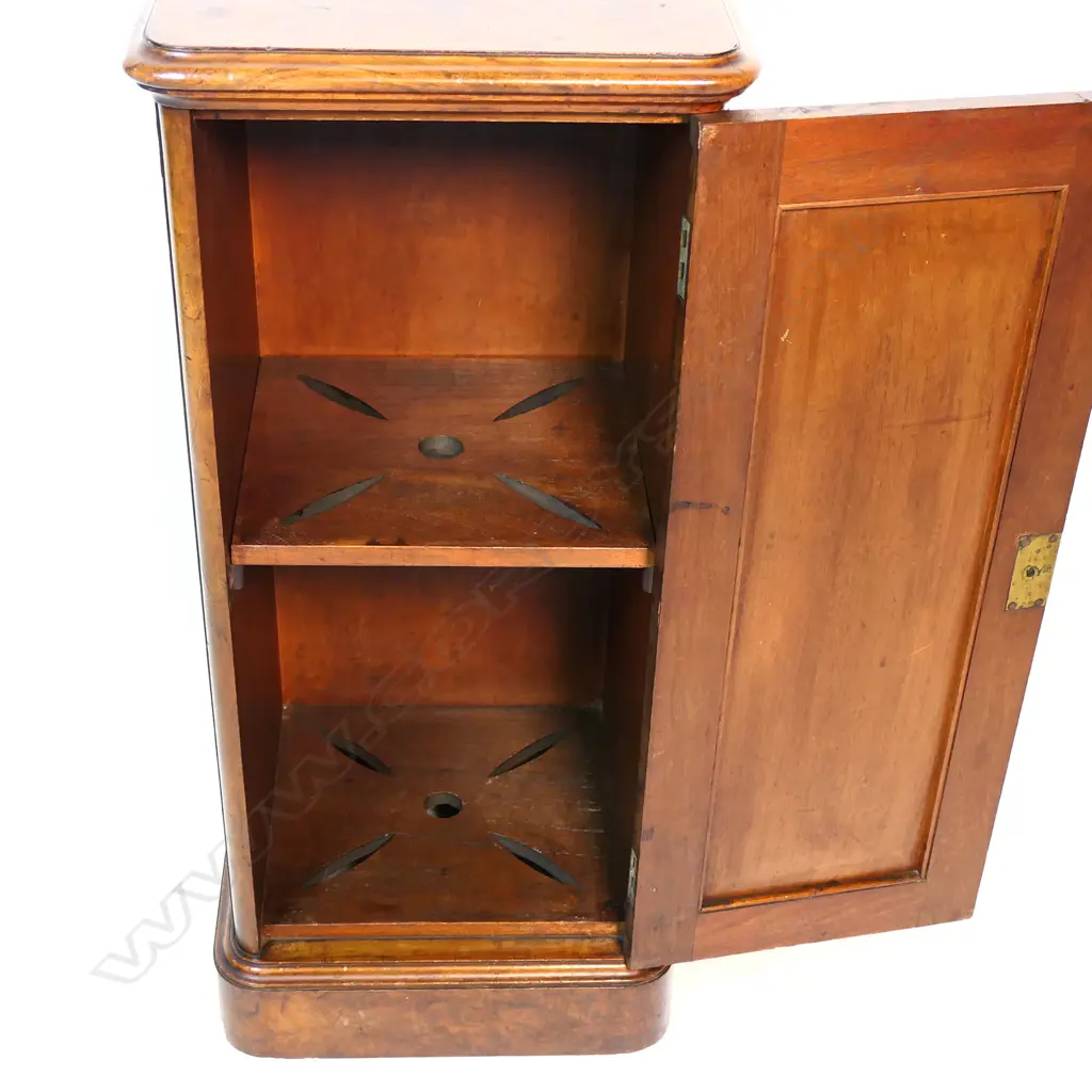 A Victorian burr walnut bedside cabinet, Image 1++