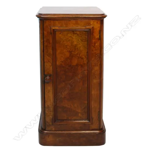 A Victorian burr walnut bedside cabinet,