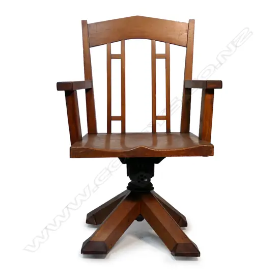 A Roy Lippincott design rimu swivel chair for Auckland University professorial offices,
