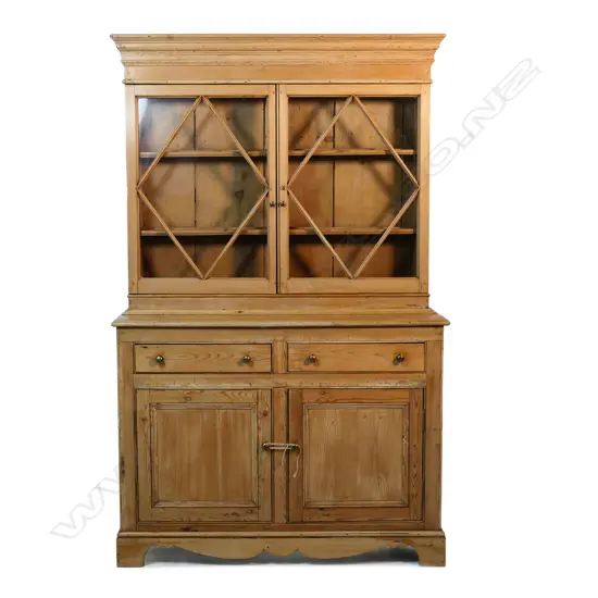 A Victorian striped pine kitchen dresser, with glazed upper section,