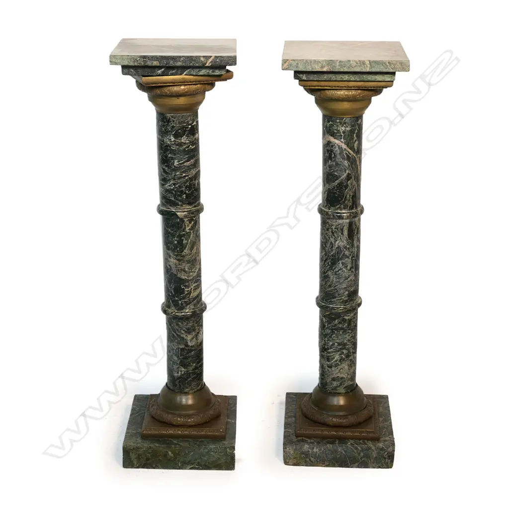 A pair of Verdi Alpe marble and bronze columns, Image 1++