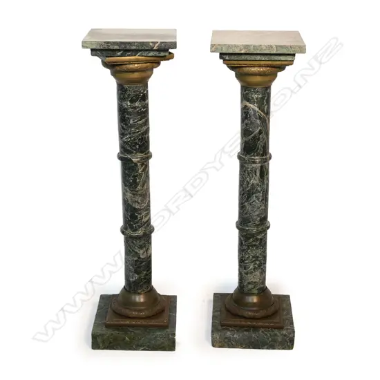 A pair of Verdi Alpe marble and bronze columns,