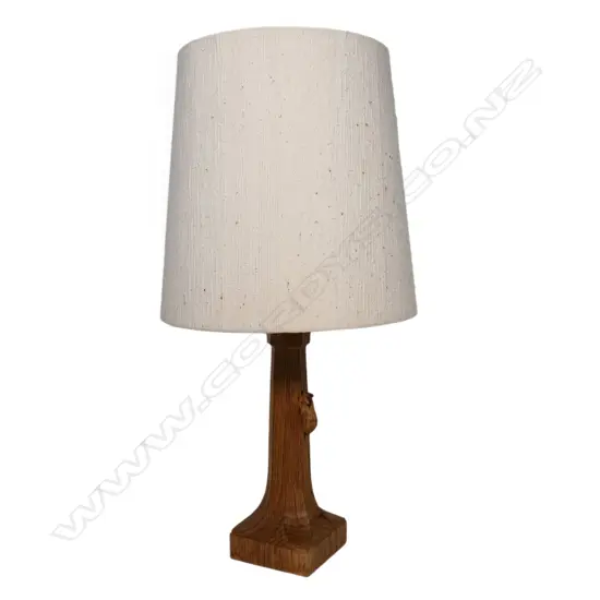 Robert Thompson Mouseman oak table lamp,