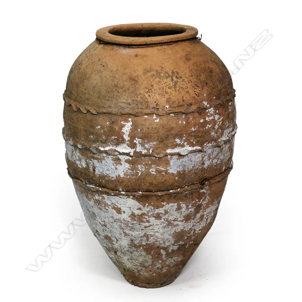 An old European terracotta tall olive oil storage jar, Image 1++
