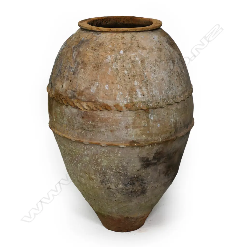 An old European terracotta tall olive oil storage jar, Image 1++