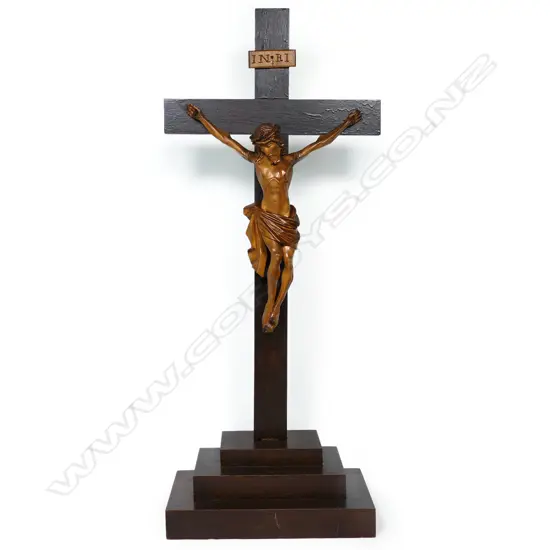 A vintage oak standing crucifix,