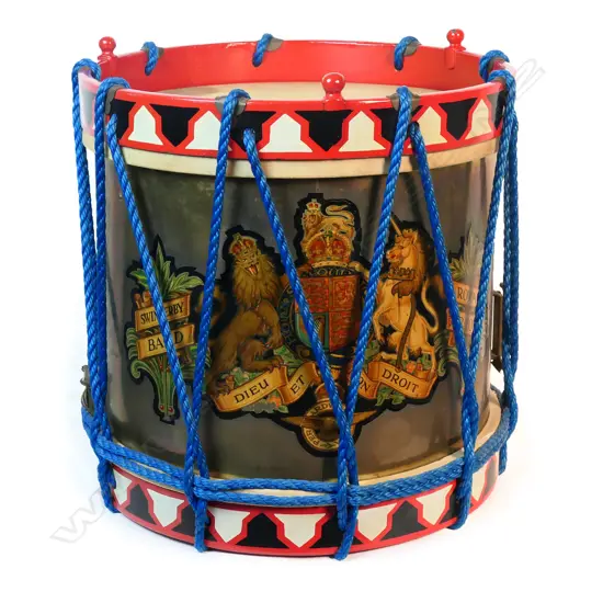 An RAF bandsman's side drum, painted with Kings Crown Royal Coat of Arms and RAF crest,