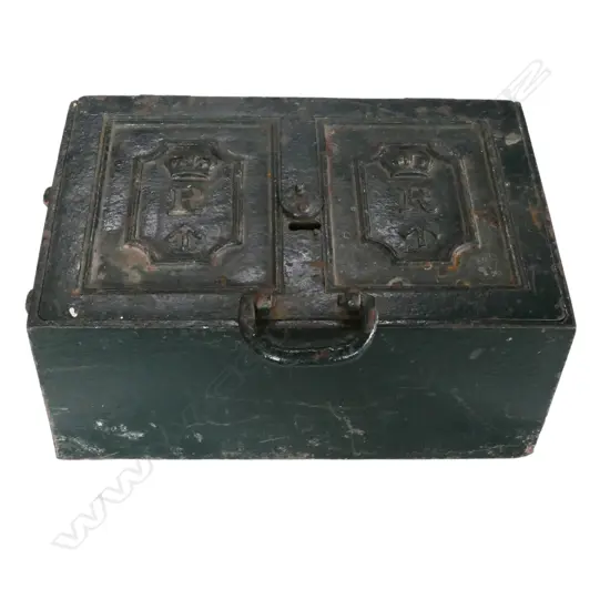 PAYMASTERS CAST IRON CHEST WITH CROWN 'R' & MILITARY ARROW 500 X 320 X 230MM