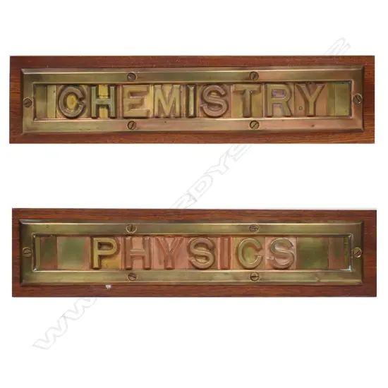 Two early 20thC 'Chemistry' and 'Physics' laboratory door signs,