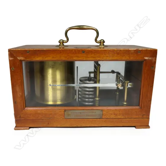A WW2 German military barograph, in mahogany case with three glazed panels,