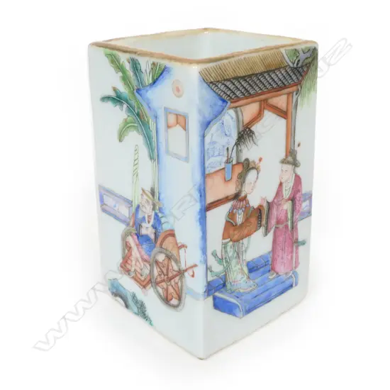 A Chinese famille rose porcelain small square section vase, with Qing Xianfeng seal mark (1851-1861) and probably of the period,
