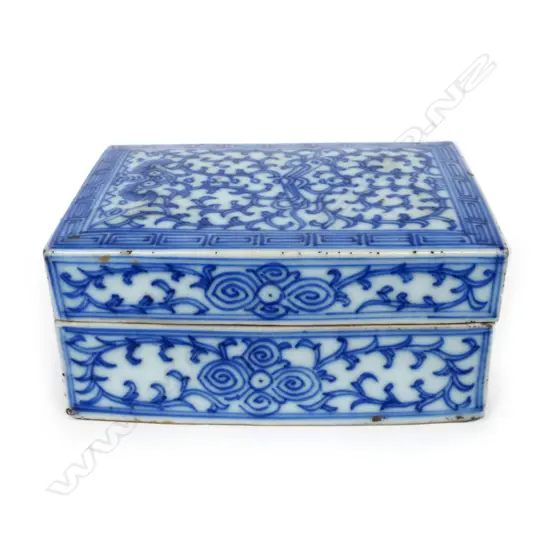 A nyonya-ware (Straits Chinese) blue and white porcelain cosmetics box,