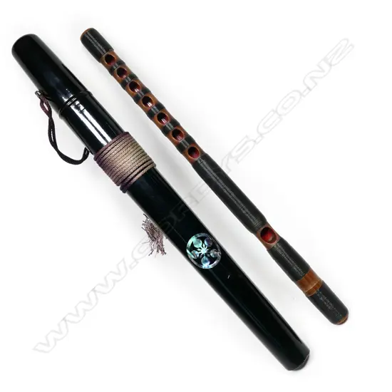 A quality Japanese Meiji bamboo flute in lacquered case,