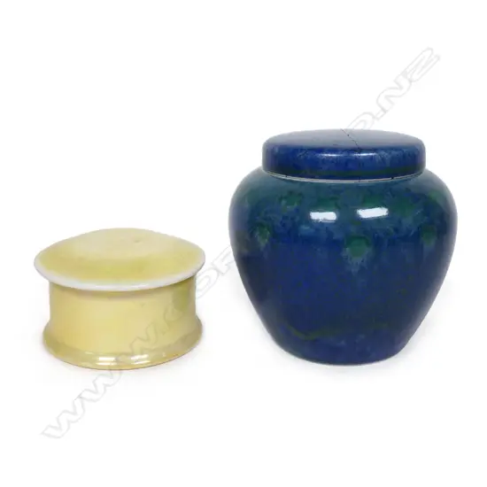 Two Ruskin pottery lidded pieces,