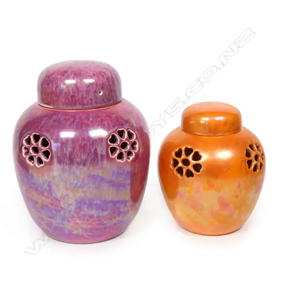 Two Ruskin lidded potpourri pierced ginger jars,