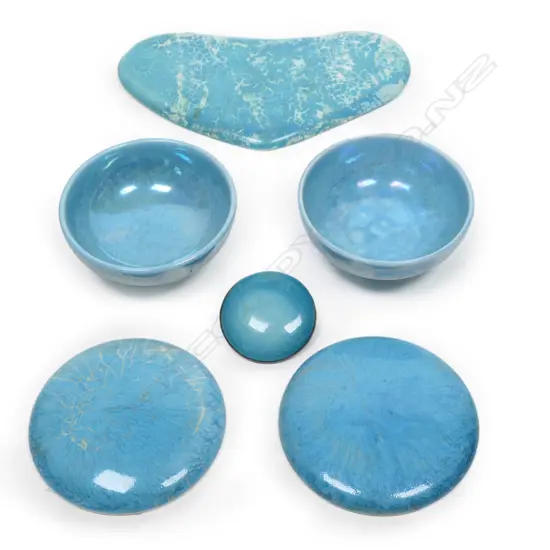 Six small Ruskin Pottery pieces,