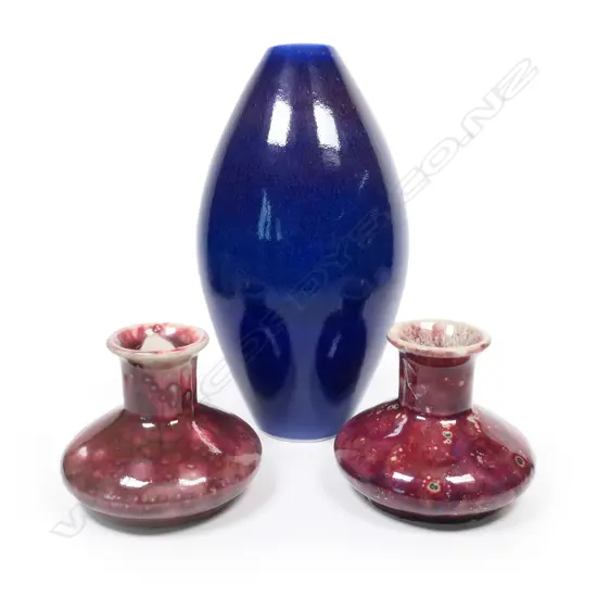 Three Cobridge Stoneware high fired Ruskin type vases,