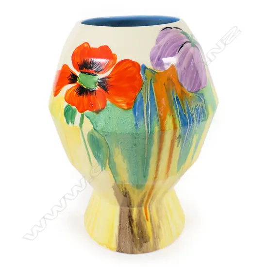 A Clarice Cliff hand painted 'Bizarre' vase, in the Delicia Poppy pattern,