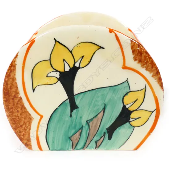 A Clarice Cliff hand painted 'Bizarre' sugar bowl, in the Cowslip pattern,
