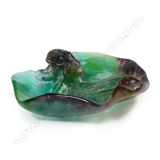 Daum (France) pâte de verre art glass beetle dish,