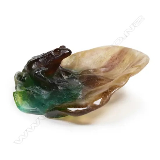 Daum (France) pâte de verre art glass frog dish,