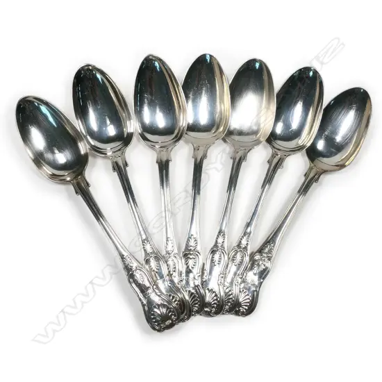 Seven silver tablespoons, double struck King's pattern with union shell heel,